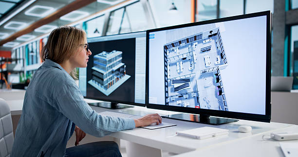Female Architect Developing 3D Design Concept stock photo