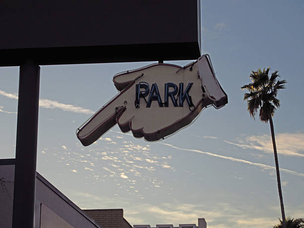 Retro Parking Hand Sign with Palm Tree