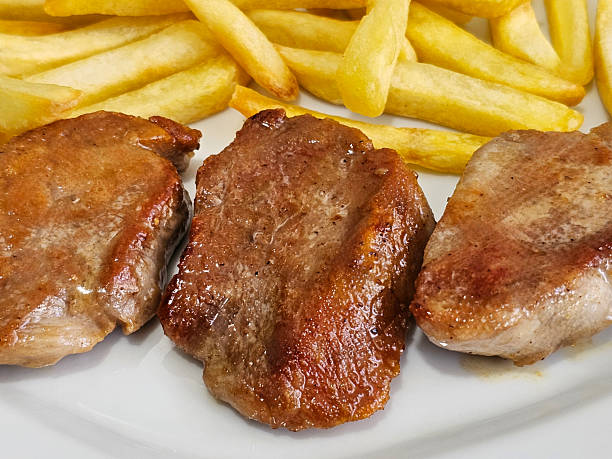 BBQ grilled pork medallions steaks, tenderloin fillet meat.  High quality Isolate, white background