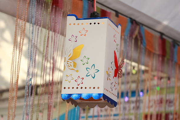 Paper lantern craft with attractive, beautiful butterfly decoration, with a white background