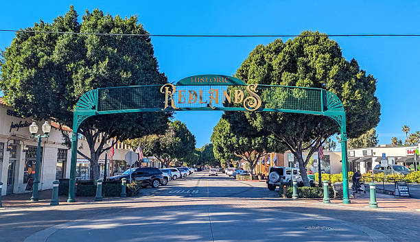 Redlands, California - January 10, 2026: Historic Downtown Redlands sign arching over State Street in Redlands, California