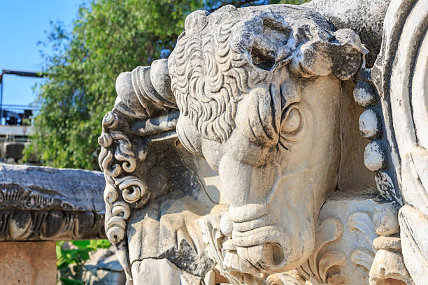 Detail of a bas relief from the Cathedral of Saints Peter and Paul, built around 1113  in Sessa Aurunca, a small town of the Caserta province, in  Campania, Italy. The bas relief was sculpted on a marble slab by the medieval artist Pellegrino da Sessa, also known as Peregrinus, in the XIII century.