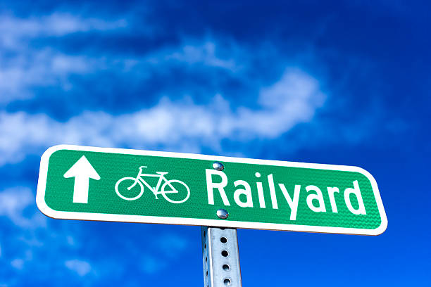 Santa Fe, NM: Bike Path Sign Pointing to Railyard District