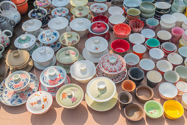 Colorful Cups Against White Background