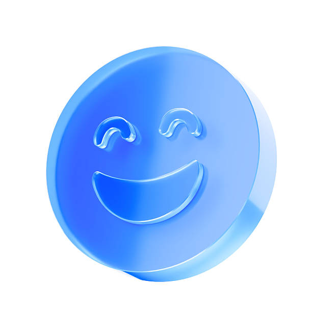 3D Glass smiling face icon, happiness emotion positive feedback and satisfaction concept. Transparent liquid Glass icon, glassmorphism icon, crystal clear. 3d illustration.