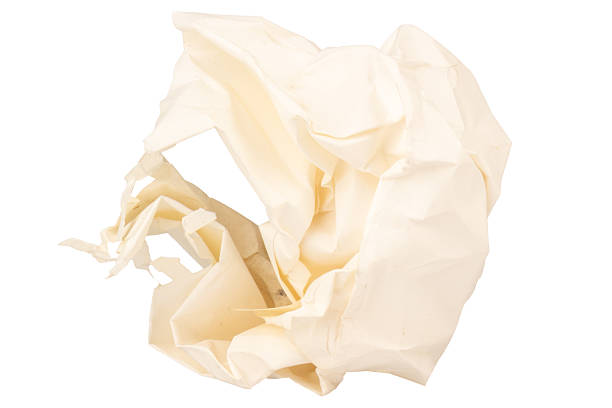 top view of one crumpled used paper cup isolated on white