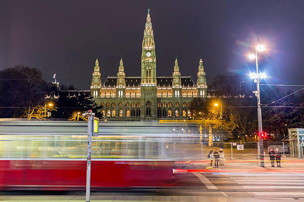 Church of Promise in Vienna over sunset sky. church, erected in 1879 in gratitude for salvation of Emperor Franz Joseph during assassination attempt. Summer Travel to capital of Austria Vienna.