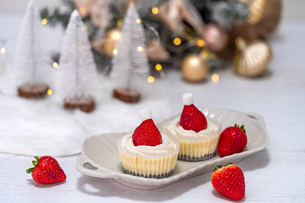 Close-Up Of Strawberries Shaped In Santa Claus