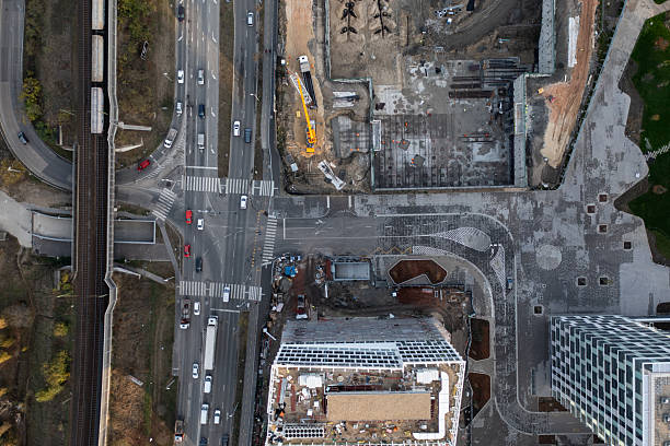istock Urban construction zone at city intersection with high-rise buildings 2256247306