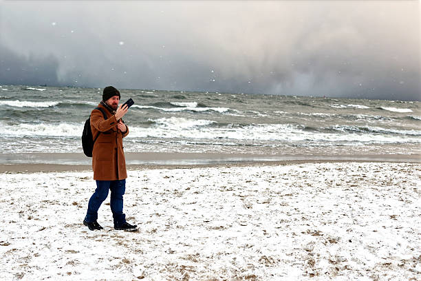 Panoramic view of the Nordic Sea from a Sandy Shore