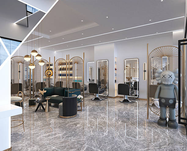 istock 3D render of a luxury barber salon interior with a modern and elegant design. 2256251051