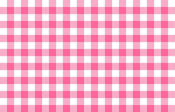 Seamless pink white checkered gingham pattern traditional textile themed geometric background