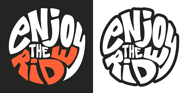Enjoy the ride. Hand-drawn typography t-shirt design in a round shape. Travel motivation quote lettering vector illustration