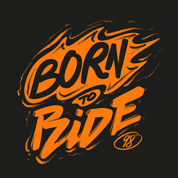 Vintage hand drawn lettering Born to Ride, grunge vector illustration with flames, t-shirt and sticker design, motorcycle club style.
