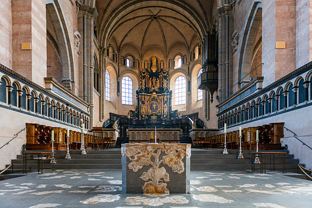 Worms, Germany - May 15, 2017: inside the dome of Worms, the old Kings dome for the coronation ceremony.