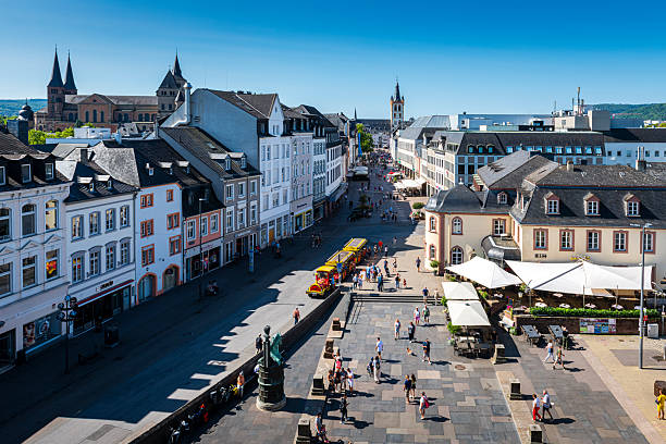 Trier, Deutschland - 10. August 2025: tourist train at pedestrian zone in Trier