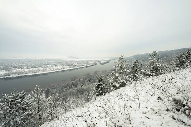 Winter landscape of the Dniester River on the border with Moldova