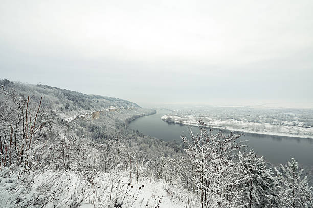 Winter landscape of the Dniester River on the border with Moldova