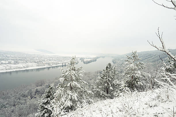 Winter landscape of the Dniester River on the border with Moldova