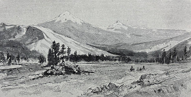 Antique illustration pre 1900 - Yosemite National Park - Big Tuolumne Meadows with Mount Dana and Mount Gibbs from near the Soda Springs