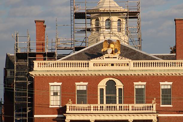 The front exterior of the Salem U.S. Custom House that is under construction.
