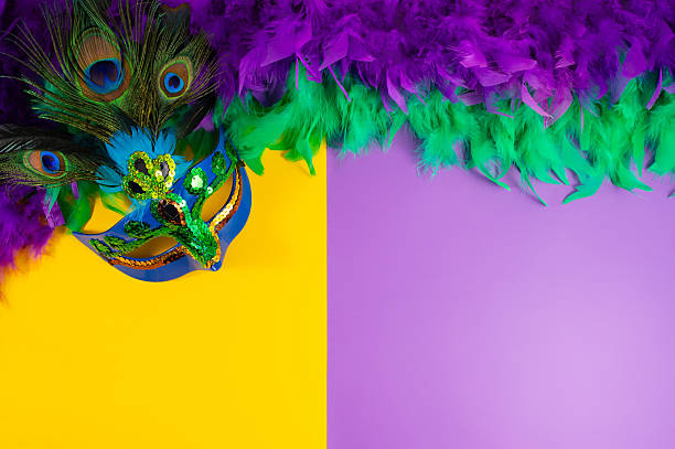 Bright yellow background for Mardi Gras beads and masks...the colors of purple, gold and green are the official colors of Mardi Gras.  Also suitable for New Year's Eve and Halloween or any carnival.