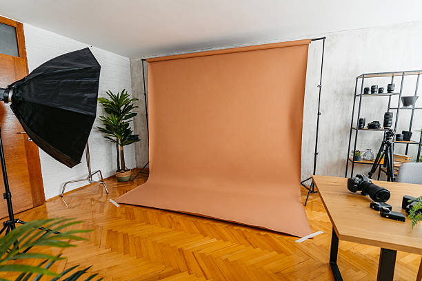 A photo shoot set up in the studio.