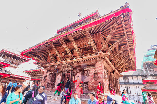 Kathmandu,Nepal,October 18,2018-Visitors and tourists at the Jagannath temple,built in traditional Newari pagoda style during Dashain festival in Durbar Square,Kathmandu,Nepal
