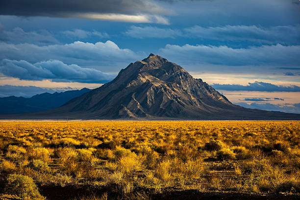 Mountain ranges glow at sunset near Death Valley National Park in California