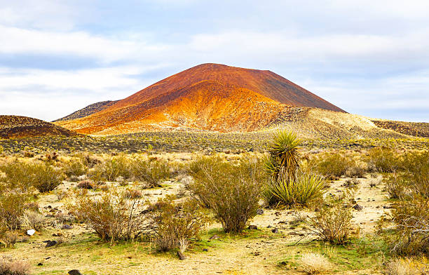 Sunset light covers cinder cone volcanoes and valley in the Mojave Desert California