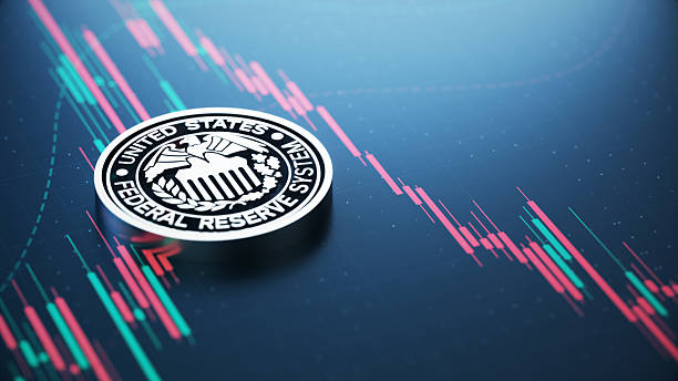 Metallic Federal Reserve System Over Financial Chart Background