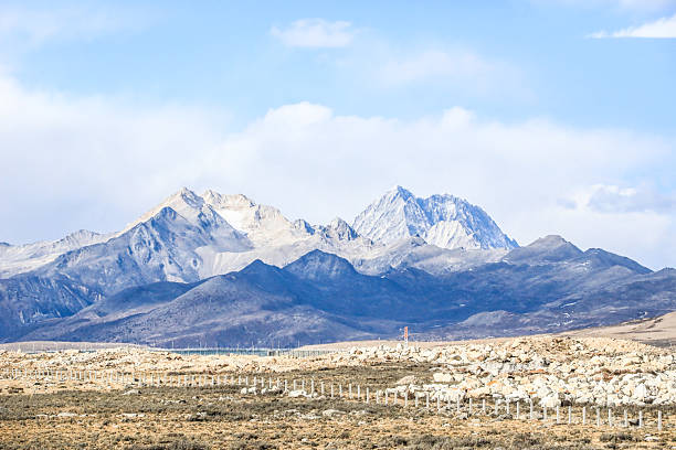 Gazing at the beautiful snow-capped mountains from a flat area on the plateau.