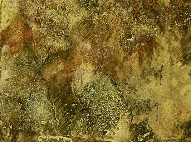 Abstract background hand painted on paper with grunge effect. The prominent colors are olive green and brown.