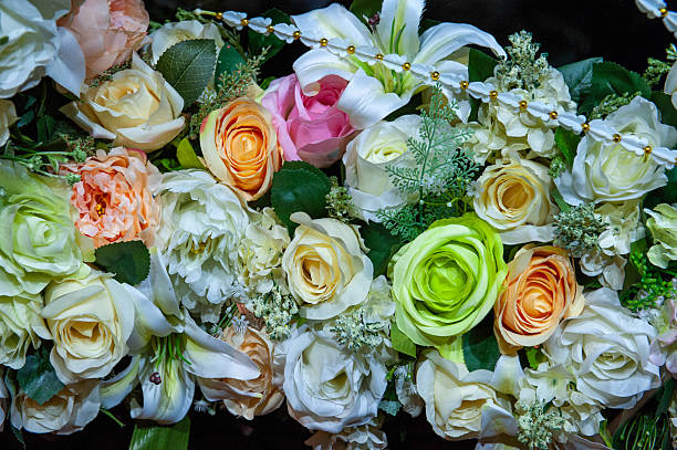 Colorful paper roses background shot in Moreno Valley, California.