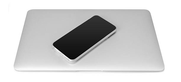 laptop and mobile phone isolated on white