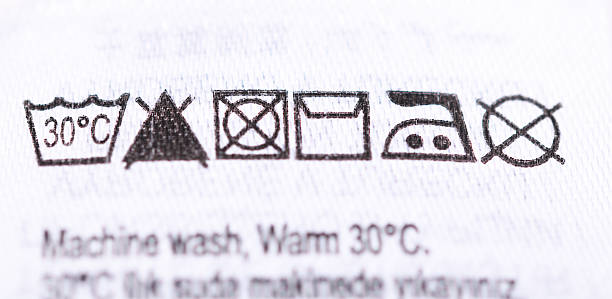 Close-up of a fabric garment care label.