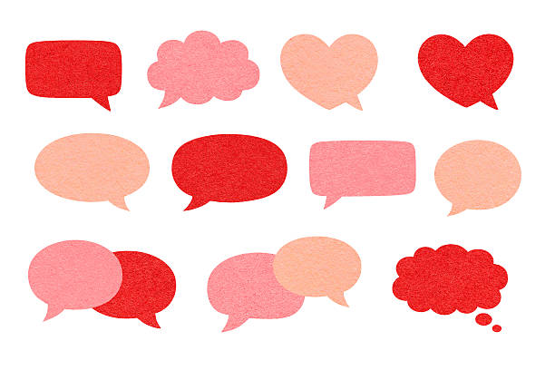 Valentines Day speech bubbles set with copy space from textured paper. Romantic love stickers on white background.