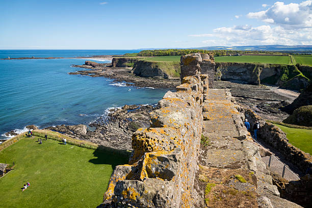Bamburgh Castle, a famous historic castle along the North East coast of England on May 30, 2021 in Bamburgh, England