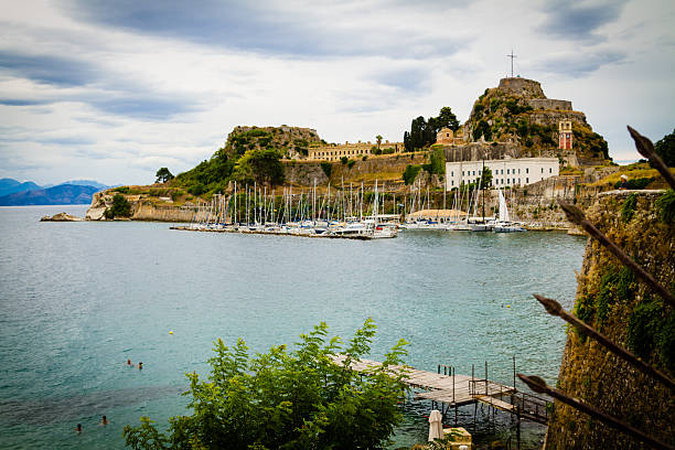 Corfu harbor impressions with sailing boats