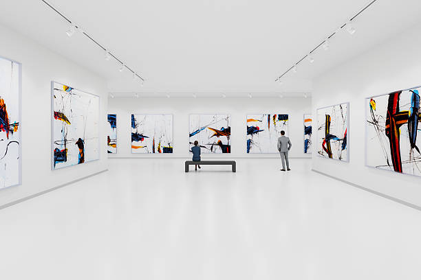 istock Art exhibition in a modern art gallery with large abstract expressionist paintings 2256414183