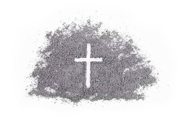 Christian Crucifix Drawing in Ash Isolated on White Background, Ash Wednesday Concept