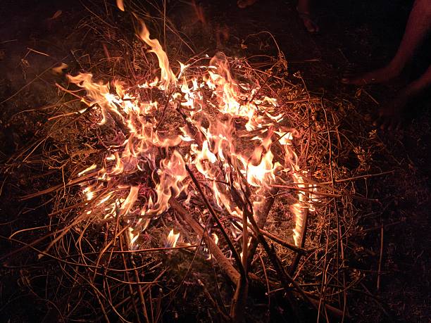 A woven wicker basket engulfed in intense yellow and orange flames, dramatically illuminated against a deep black background. The image conveys destruction, danger, heat, and urgency, making it ideal for concepts related to fire hazards, crisis, loss, emergency situations, risk management, and dramatic abstract visuals with strong contrast.