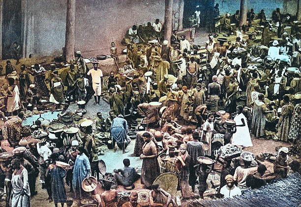 Black and White Photograph of the British Empire in the 19th Century: Markets and retail,