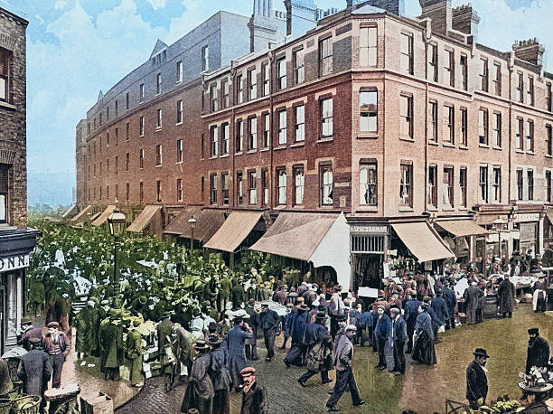 Black and White Photograph of the British Empire in the 19th Century: Markets and retail, Jews' Market, Wentworth Street, London