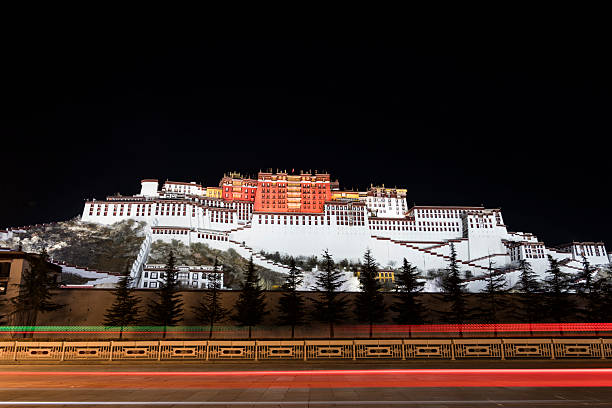 Potala Palace at Night Under Starry Sky.