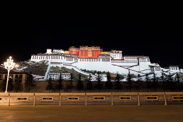 Potala Palace at Night Under Starry Sky.