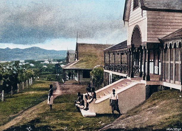Black and White Photograph of the British Empire in the 19th Century: Government, Navy and Army, Government House, Suva, Fiji