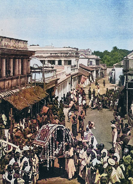 Black and White Photograph of the British Empire in the 19th Century: Ceremonies, traditions and customs, Indian Funeral Procession