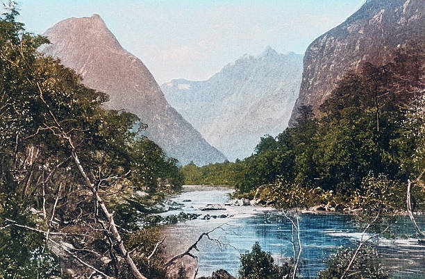 Black and White Photograph of the British Empire in the 19th Century: Natural Landscapes, New Zealand