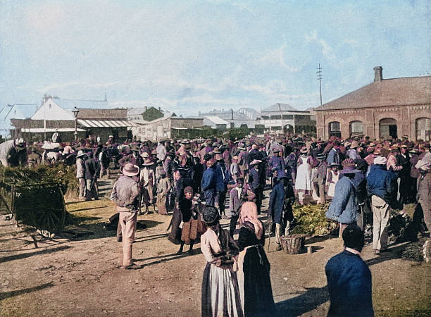 Black and White Photograph of the British Empire in the 19th Century: Markets and retail, Morning Market, Kimberley, South Africa